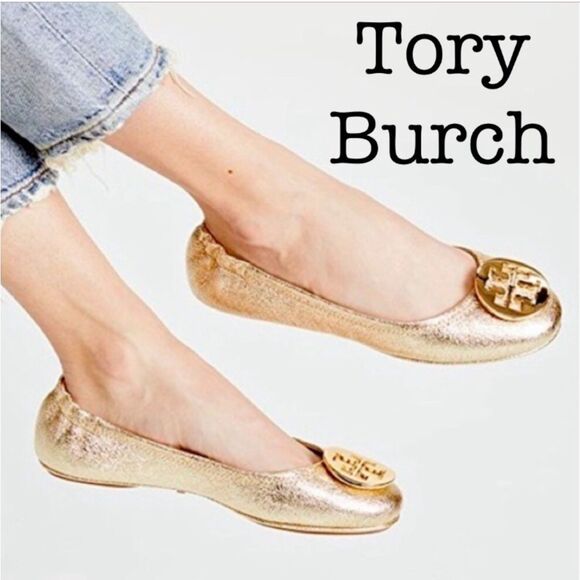 Tory Burch Women's Gold Ballet Leather Flats Size 6.5‎ Slip On Shoes Formal - Picture 1 of 9
